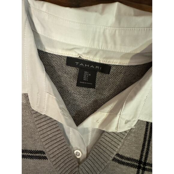 Tahari Women’s Tan Plaid Sweater Dress With White Shirt Underlay NWT Sz:L - Picture 5 of 8